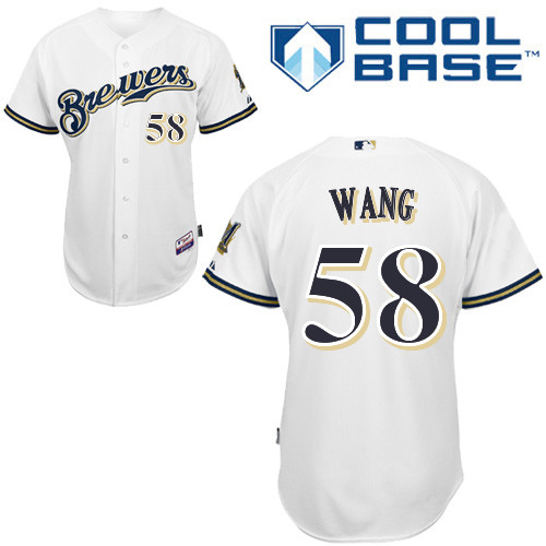 Wei-Chung Wang #58 MLB Jersey-Milwaukee Brewers Men's Authentic Home White Cool Base Baseball Jersey